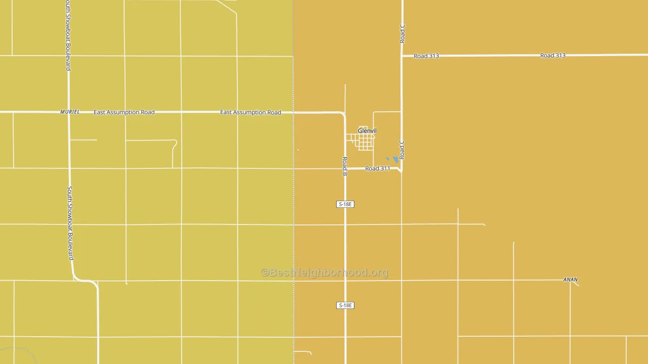 Map of the best neighborhoods in the Glenvil area, with better matches in green and worse matches in red