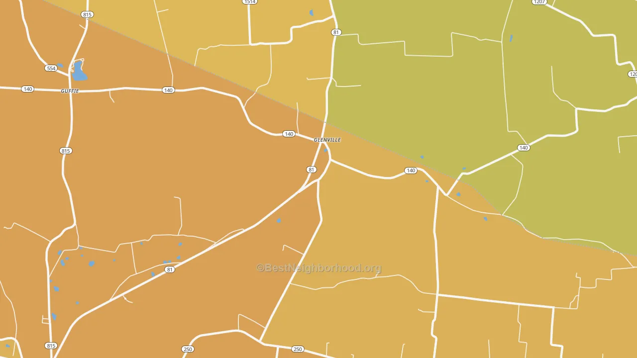 Map of the best neighborhoods in the Glenville area, with better matches in green and worse matches in red