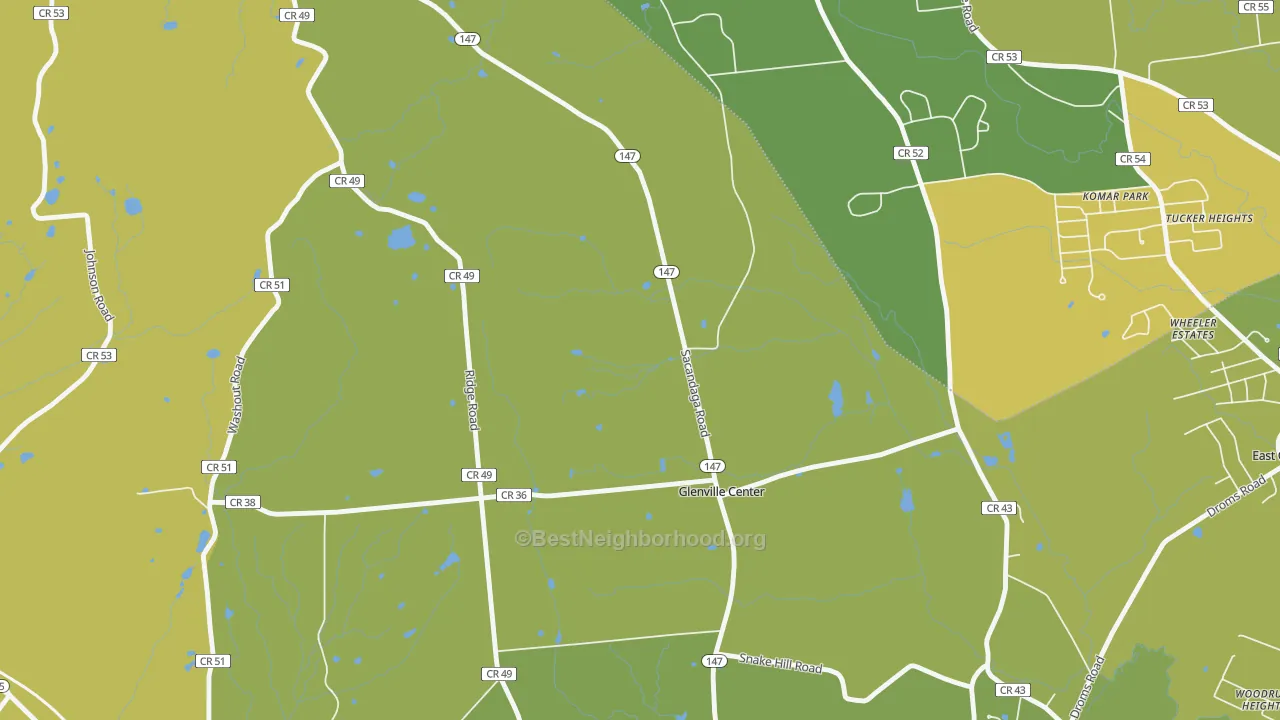 Map of the best neighborhoods in the Glenville area, with better matches in green and worse matches in red