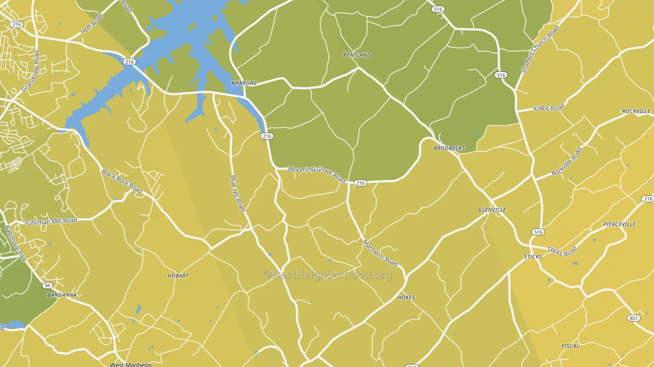 Map of the best neighborhoods in the Glenville area, with better matches in green and worse matches in red