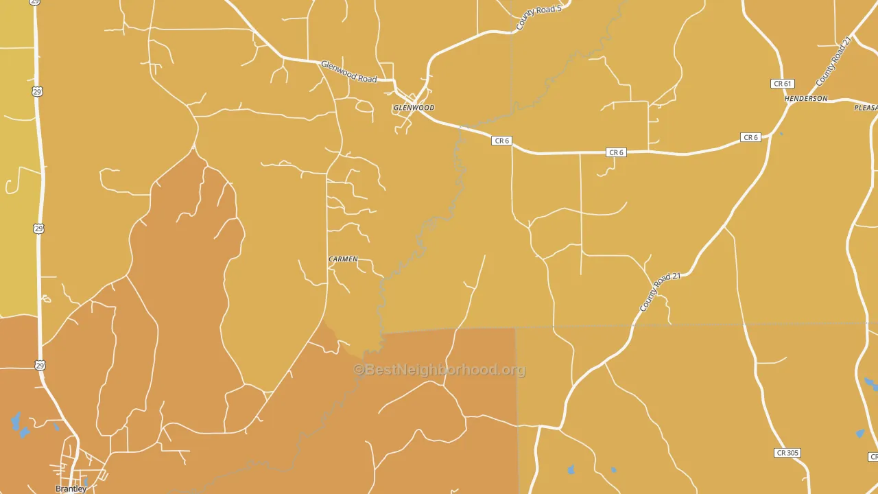 Map of the best neighborhoods in the Glenwood area, with better matches in green and worse matches in red
