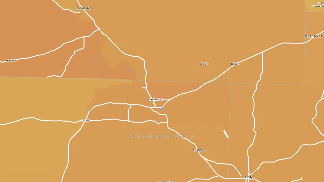 Map of the best neighborhoods in the Glenwood area, with better matches in green and worse matches in red
