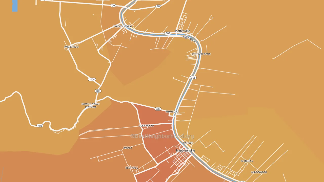 Map of the best neighborhoods in the Glenwood area, with better matches in green and worse matches in red