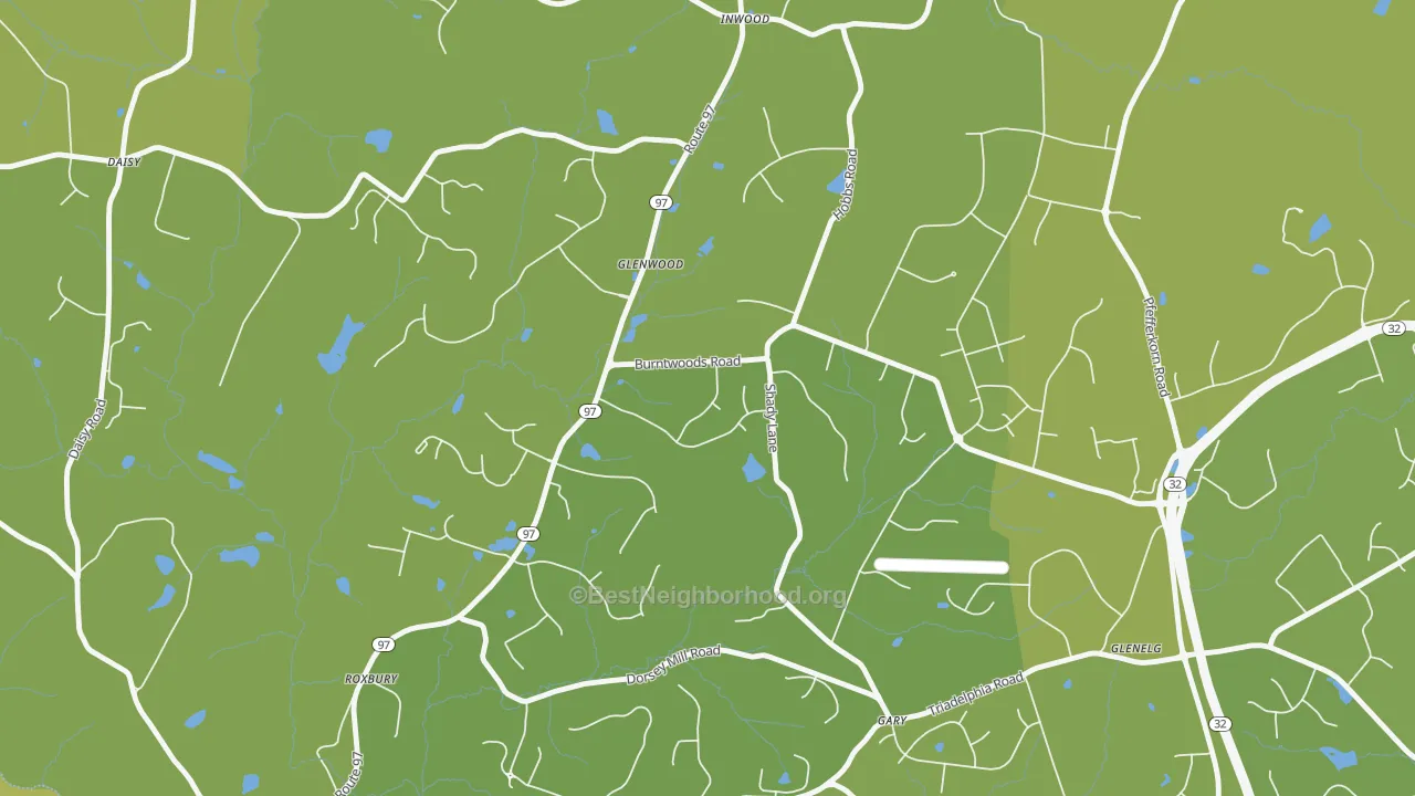Map of the best neighborhoods in the Glenwood area, with better matches in green and worse matches in red