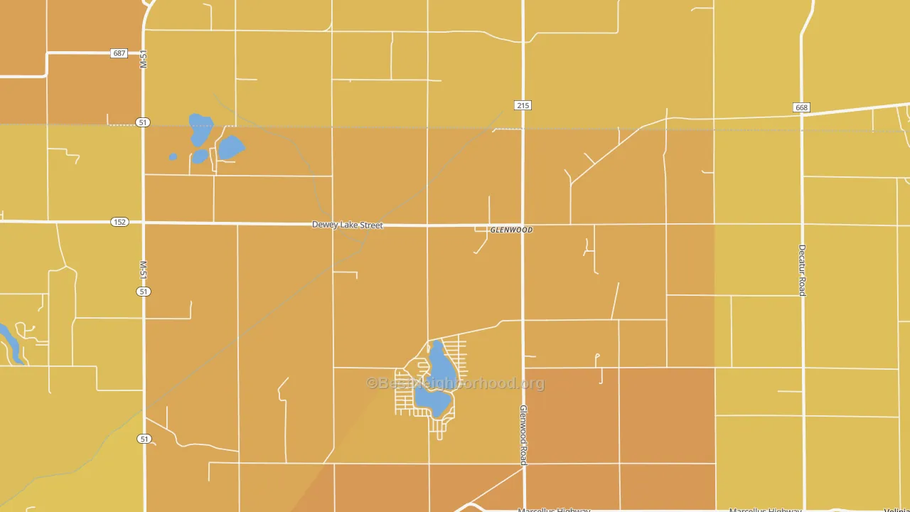 Map of the best neighborhoods in the Glenwood area, with better matches in green and worse matches in red