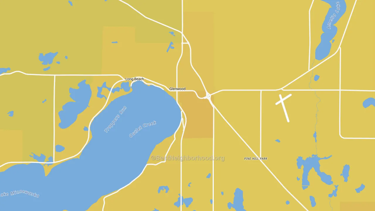 Map of the best neighborhoods in the Glenwood area, with better matches in green and worse matches in red