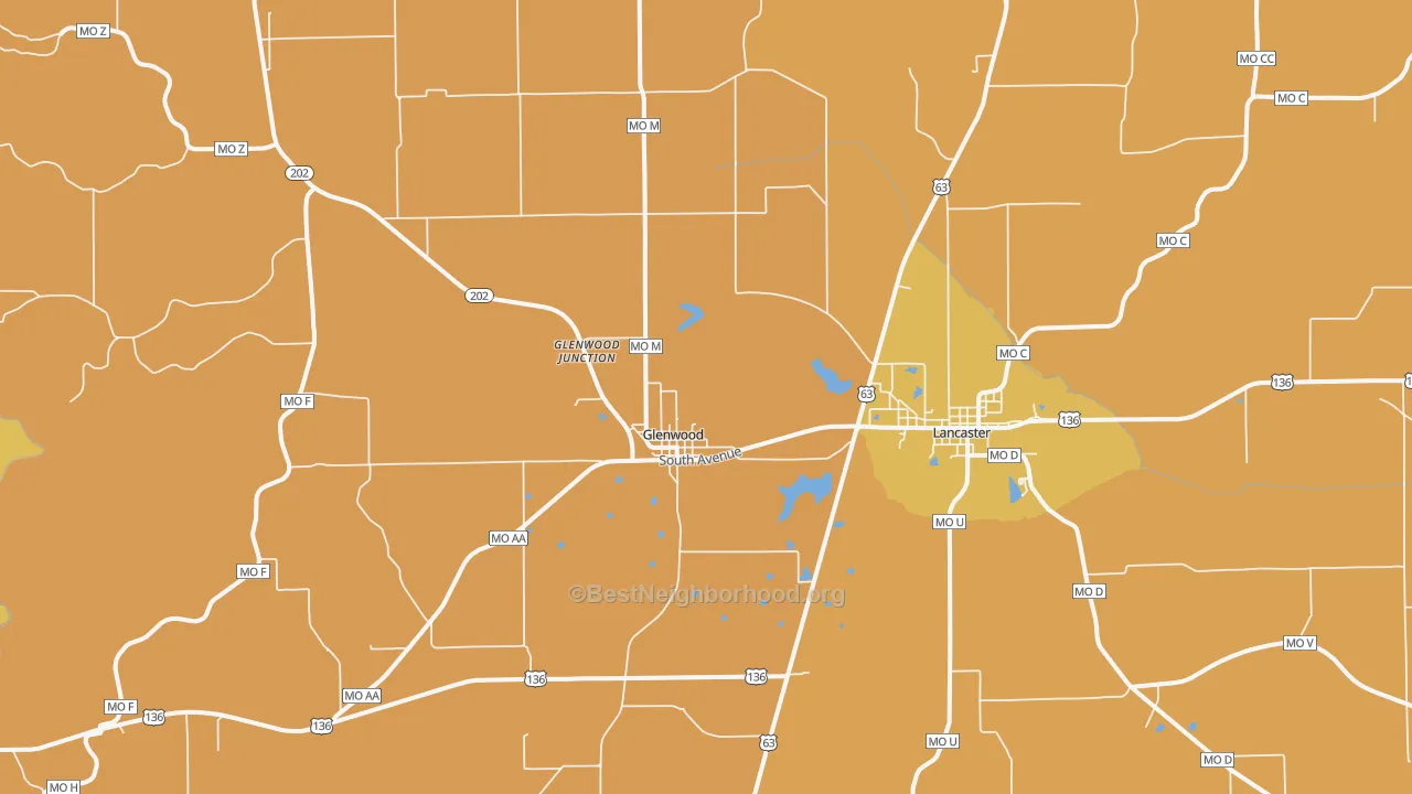 Map of the best neighborhoods in the Glenwood area, with better matches in green and worse matches in red