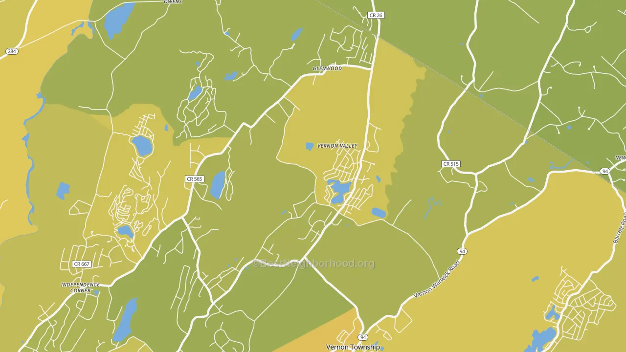 Map of the best neighborhoods in the Glenwood area, with better matches in green and worse matches in red