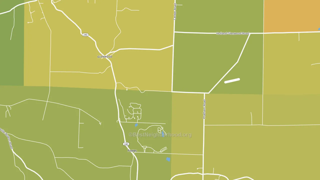 Map of the best neighborhoods in the Glenwood area, with better matches in green and worse matches in red