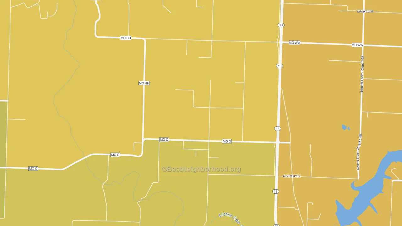 Map of the best neighborhoods in the Glidewell area, with better matches in green and worse matches in red
