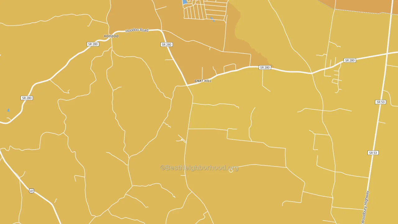 Map of the best neighborhoods in the Gnat Hill area, with better matches in green and worse matches in red