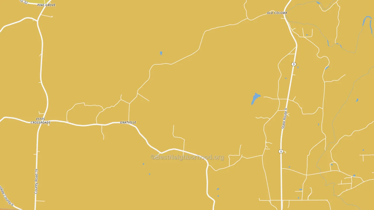 Map of the best neighborhoods in the Gnatville area, with better matches in green and worse matches in red