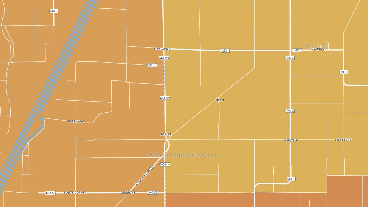 Map of the best neighborhoods in the Gobler area, with better matches in green and worse matches in red