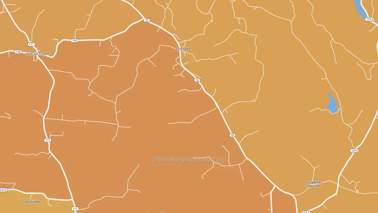 Map of the best neighborhoods in the Goddard area, with better matches in green and worse matches in red