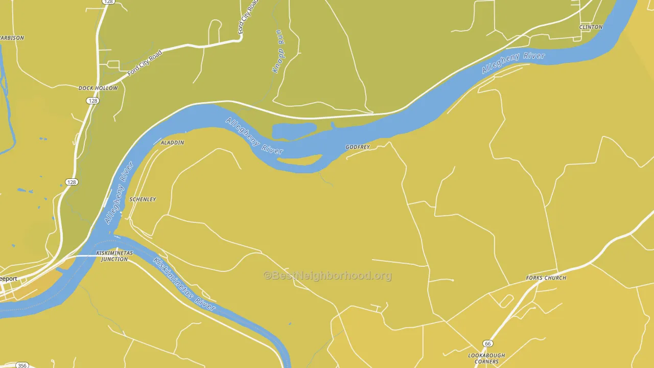 Map of the best neighborhoods in the Godfrey area, with better matches in green and worse matches in red