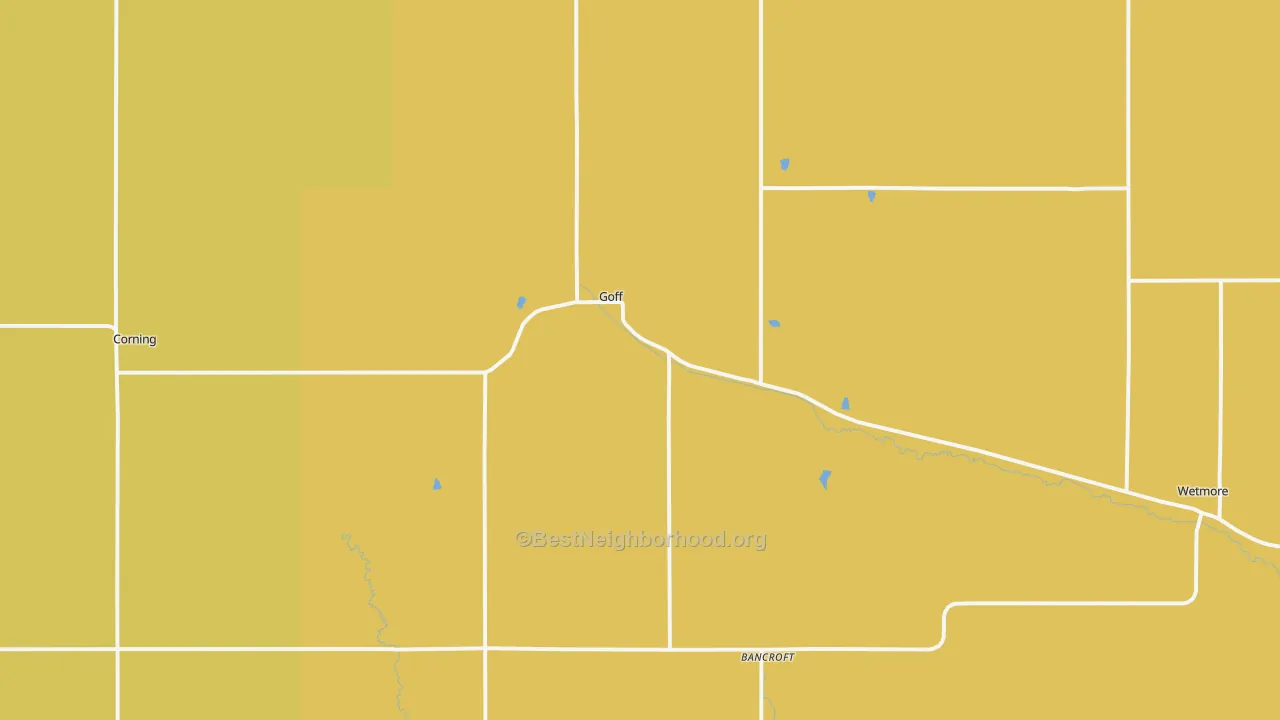 Map of the best neighborhoods in the Goff area, with better matches in green and worse matches in red