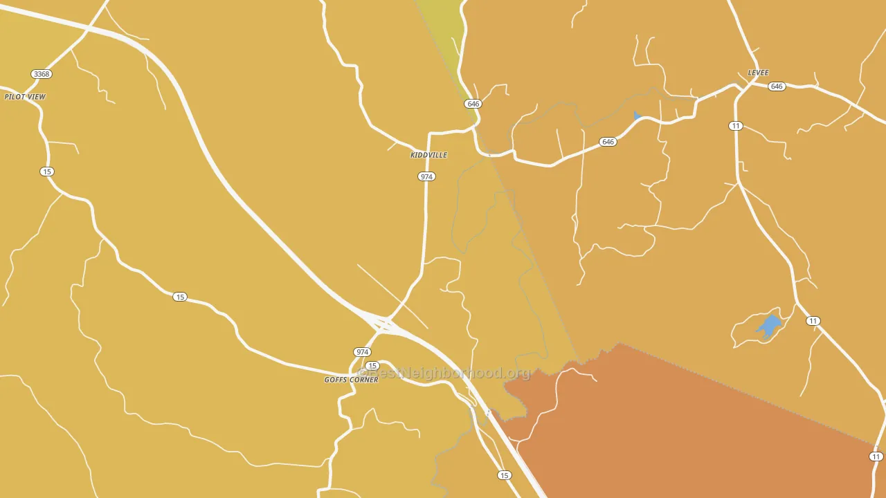 Map of the best neighborhoods in the Goffs Corner area, with better matches in green and worse matches in red