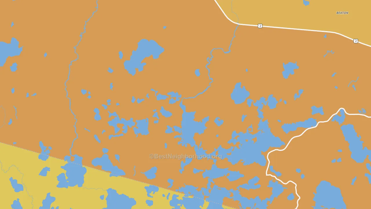 Map of the best neighborhoods in the Gogebic area, with better matches in green and worse matches in red