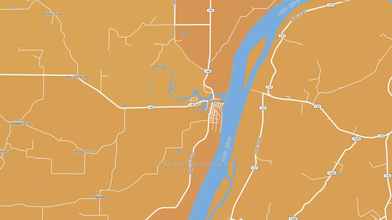 Map of the best neighborhoods in the Golconda area, with better matches in green and worse matches in red