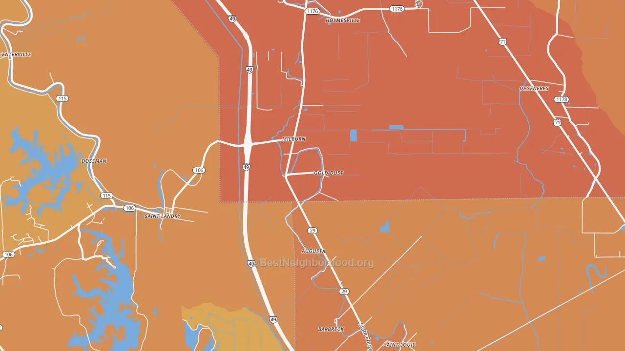 Map of the best neighborhoods in the Gold Dust area, with better matches in green and worse matches in red
