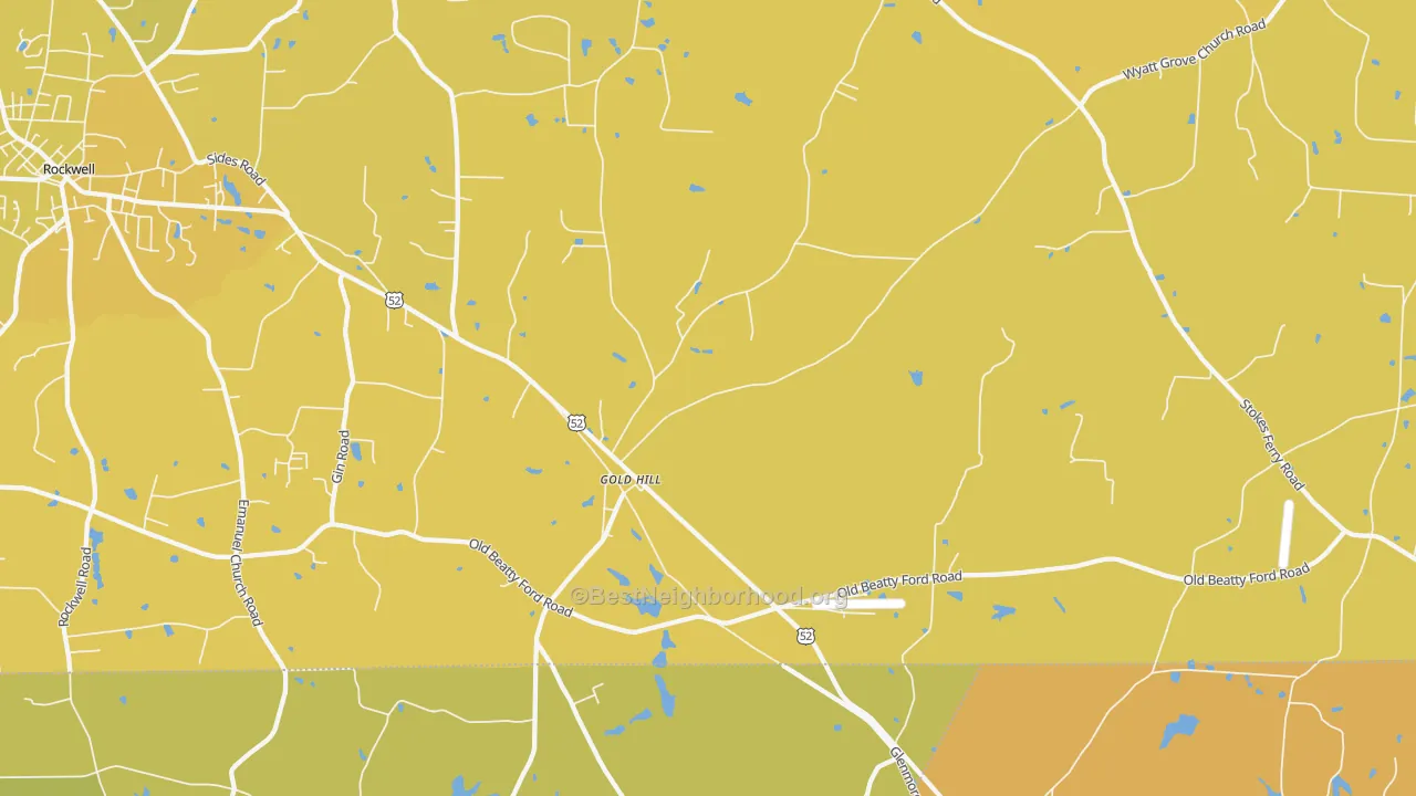 Map of the best neighborhoods in the Gold Hill area, with better matches in green and worse matches in red