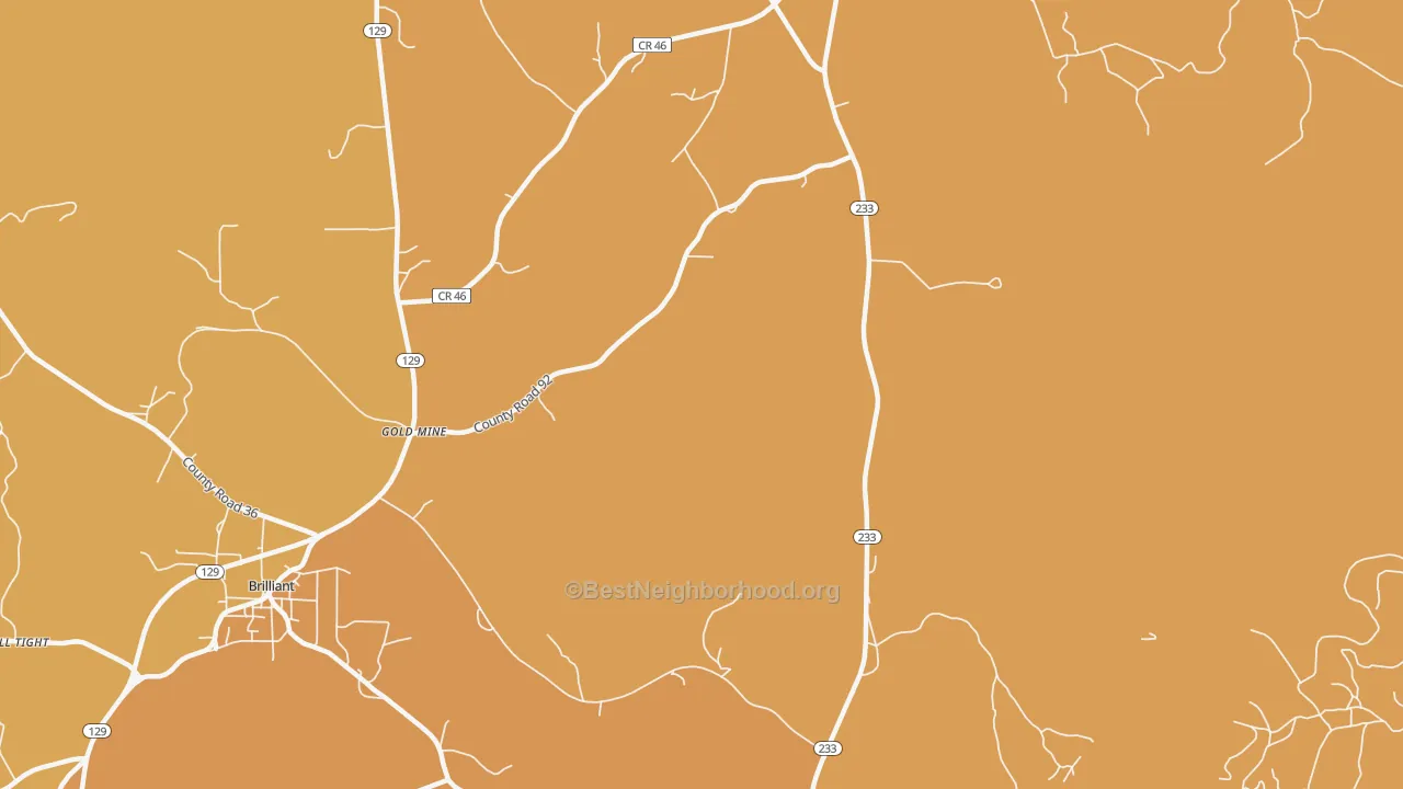 Map of the best neighborhoods in the Gold Mine area, with better matches in green and worse matches in red