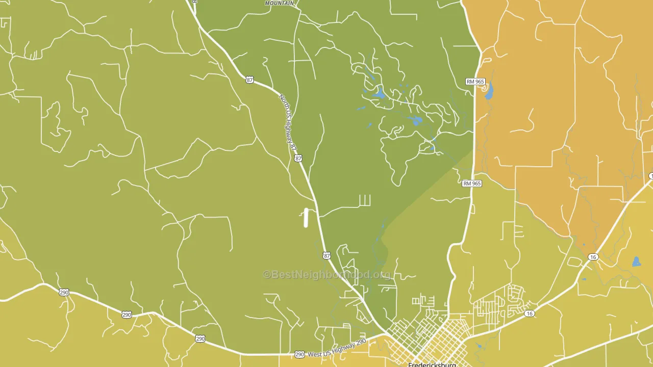 Map of the best neighborhoods in the Gold area, with better matches in green and worse matches in red