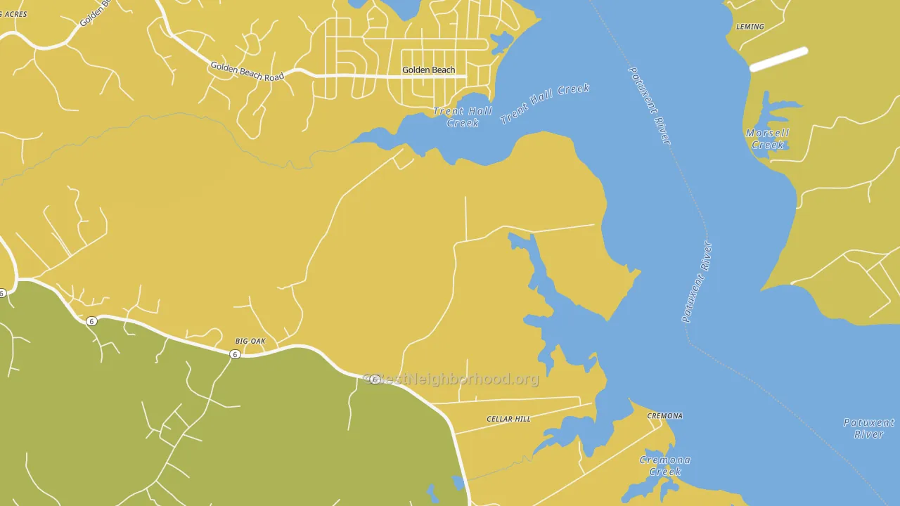 Map of the best neighborhoods in the Golden Beach area, with better matches in green and worse matches in red