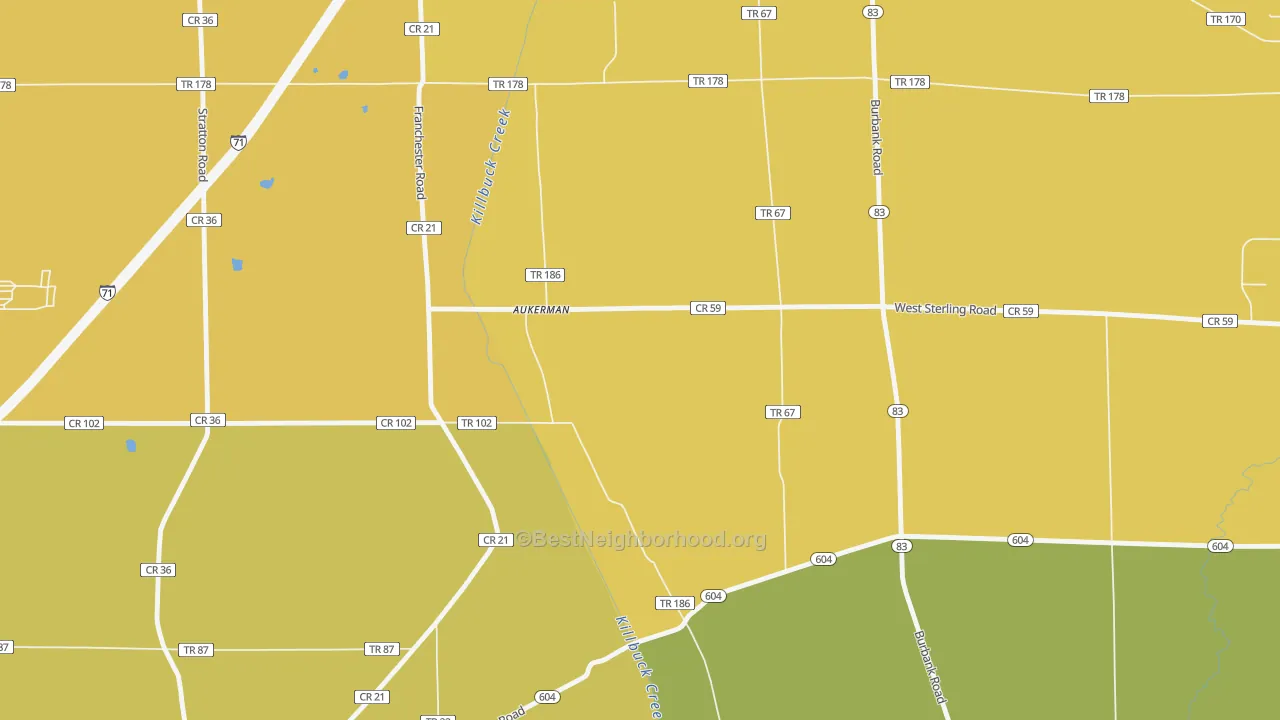 Map of the best neighborhoods in the Golden Corners area, with better matches in green and worse matches in red