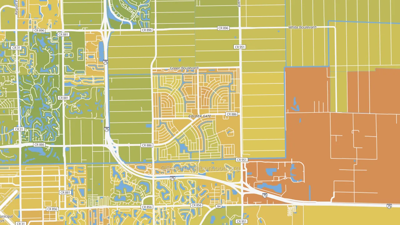 Map of the best neighborhoods in the Golden Gate area, with better matches in green and worse matches in red