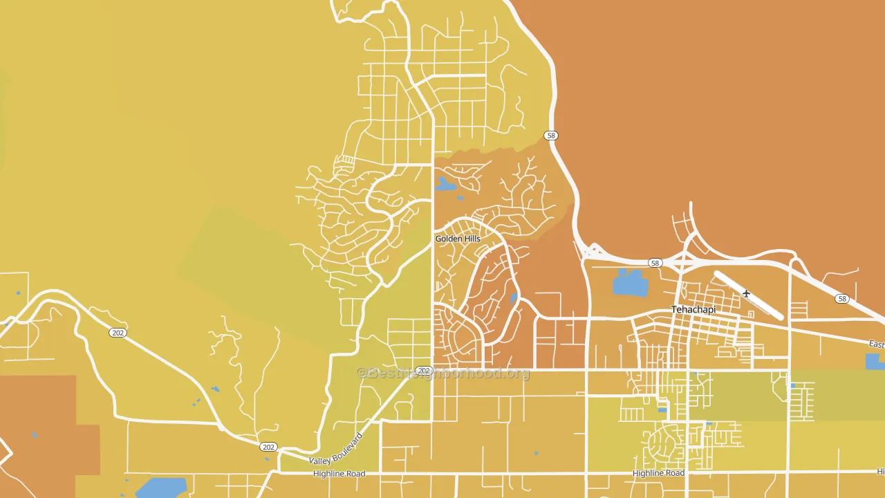 Map of the best neighborhoods in the Golden Hills area, with better matches in green and worse matches in red