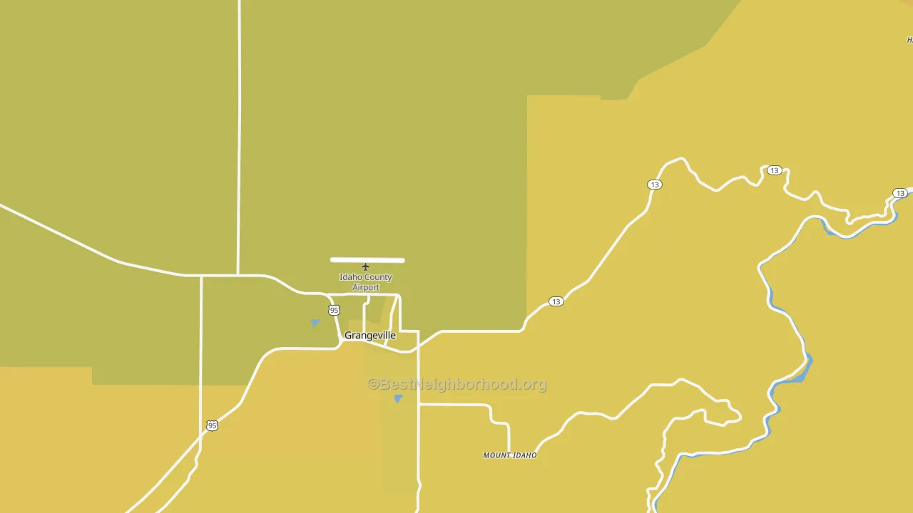 Map of the best neighborhoods in the Golden area, with better matches in green and worse matches in red