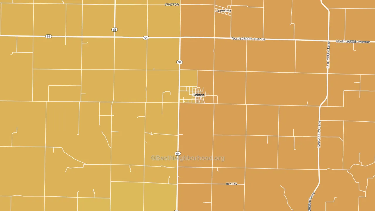 Map of the best neighborhoods in the Golden area, with better matches in green and worse matches in red