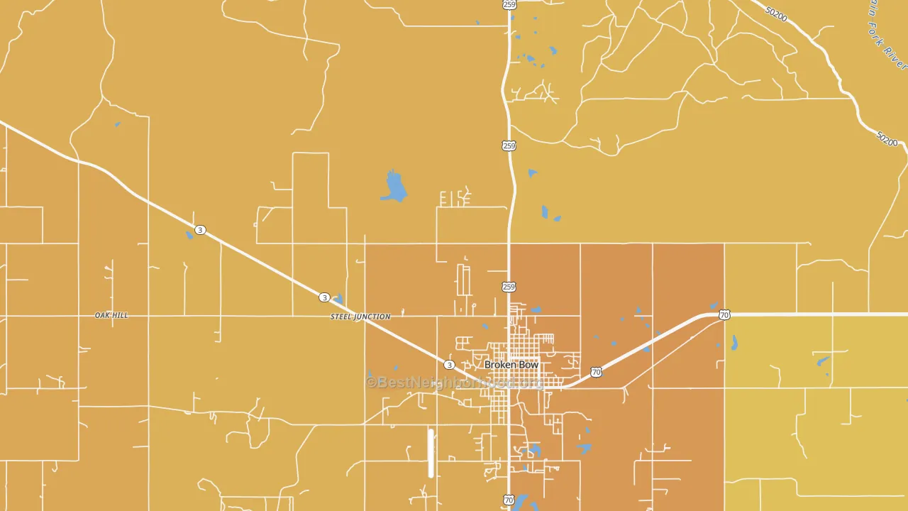 Map of the best neighborhoods in the Golden area, with better matches in green and worse matches in red