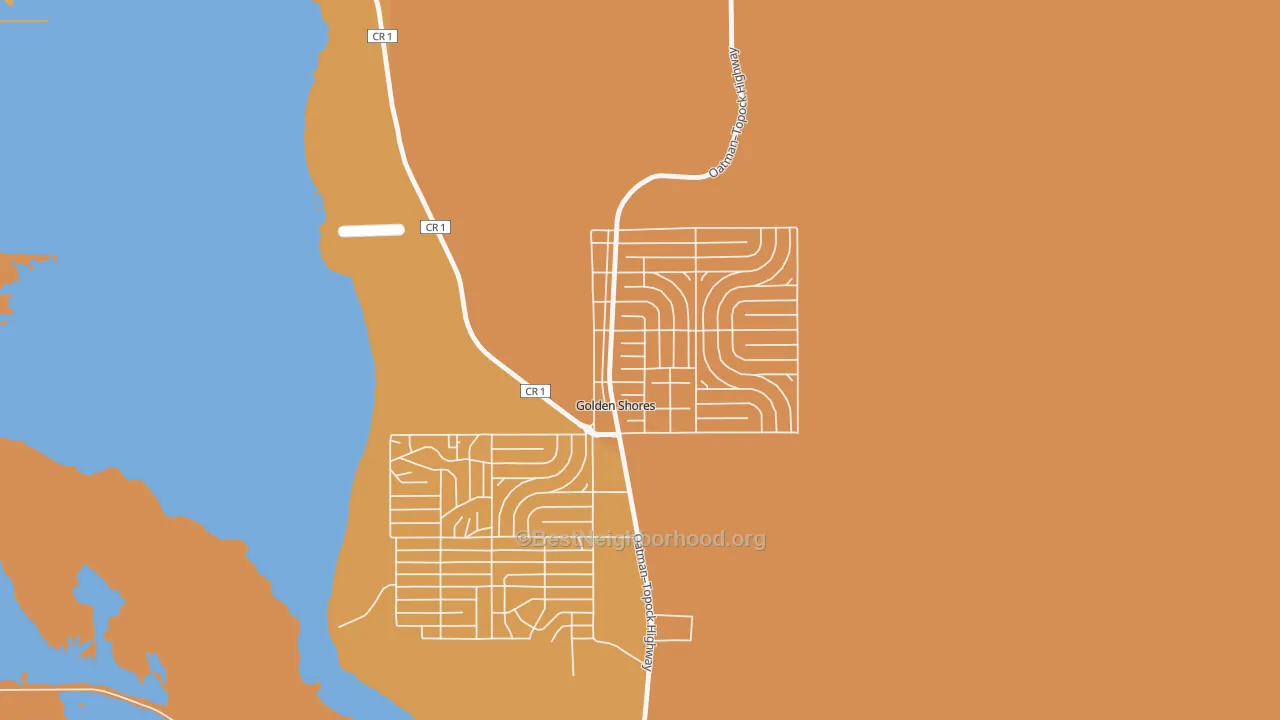 Map of the best neighborhoods in the Golden Shores area, with better matches in green and worse matches in red
