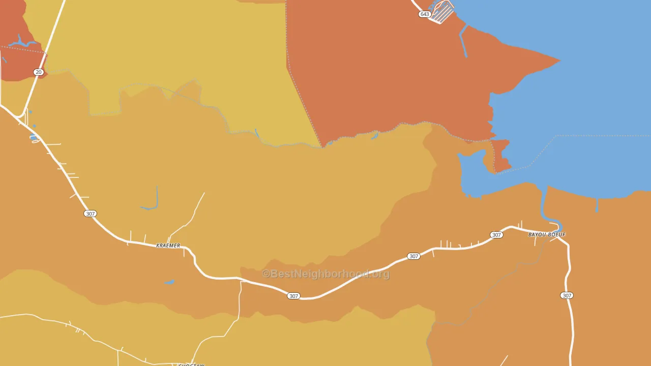 Map of the best neighborhoods in the Golden Star Plantation area, with better matches in green and worse matches in red