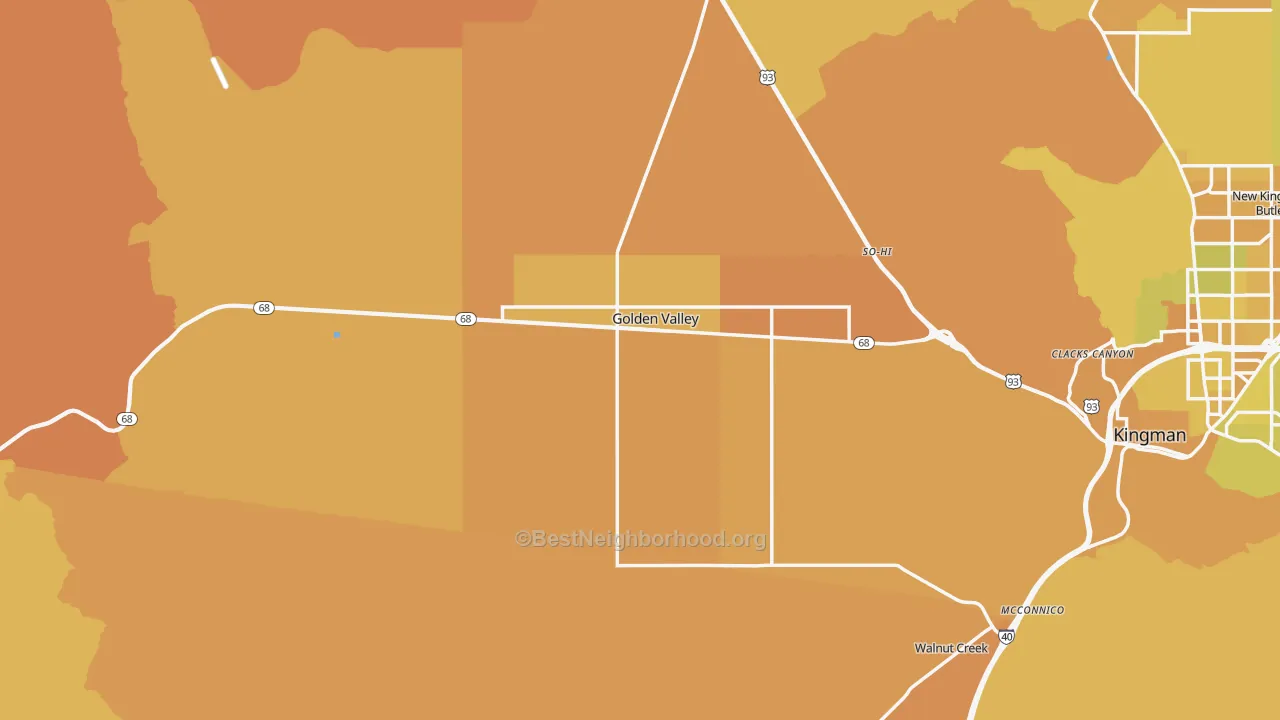 Map of the best neighborhoods in the Golden Valley area, with better matches in green and worse matches in red
