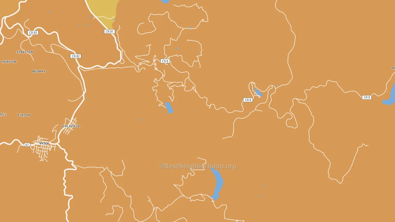 Map of the best neighborhoods in the Goldfield area, with better matches in green and worse matches in red