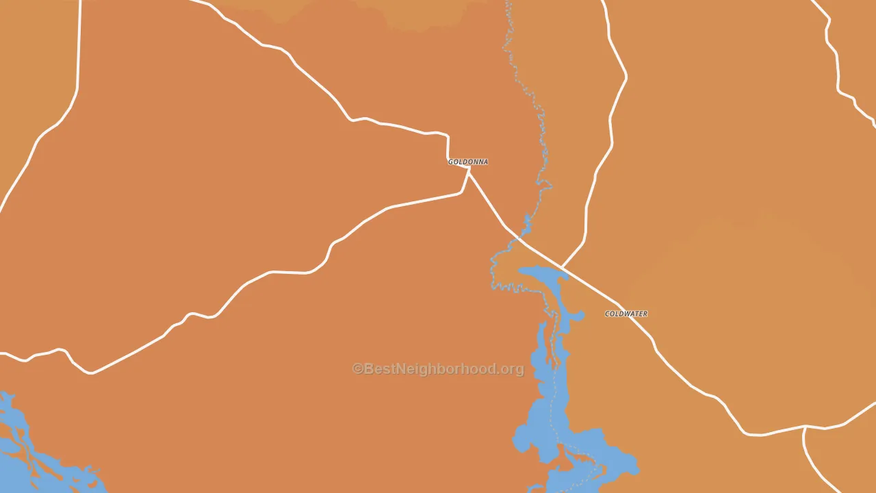 Map of the best neighborhoods in the Goldonna area, with better matches in green and worse matches in red