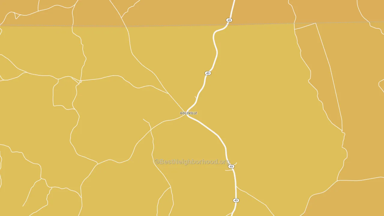 Map of the best neighborhoods in the Goldville area, with better matches in green and worse matches in red