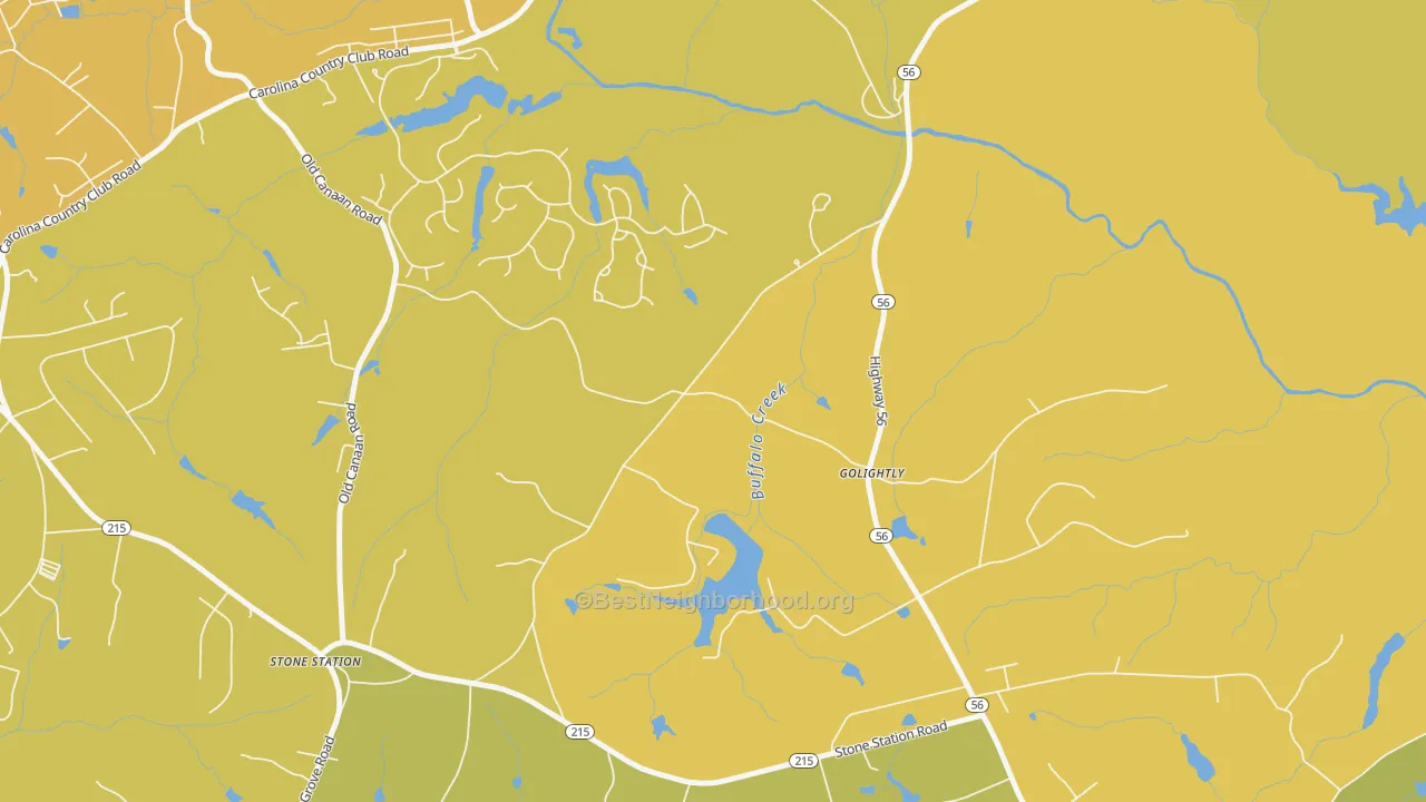 Map of the best neighborhoods in the Golightly area, with better matches in green and worse matches in red