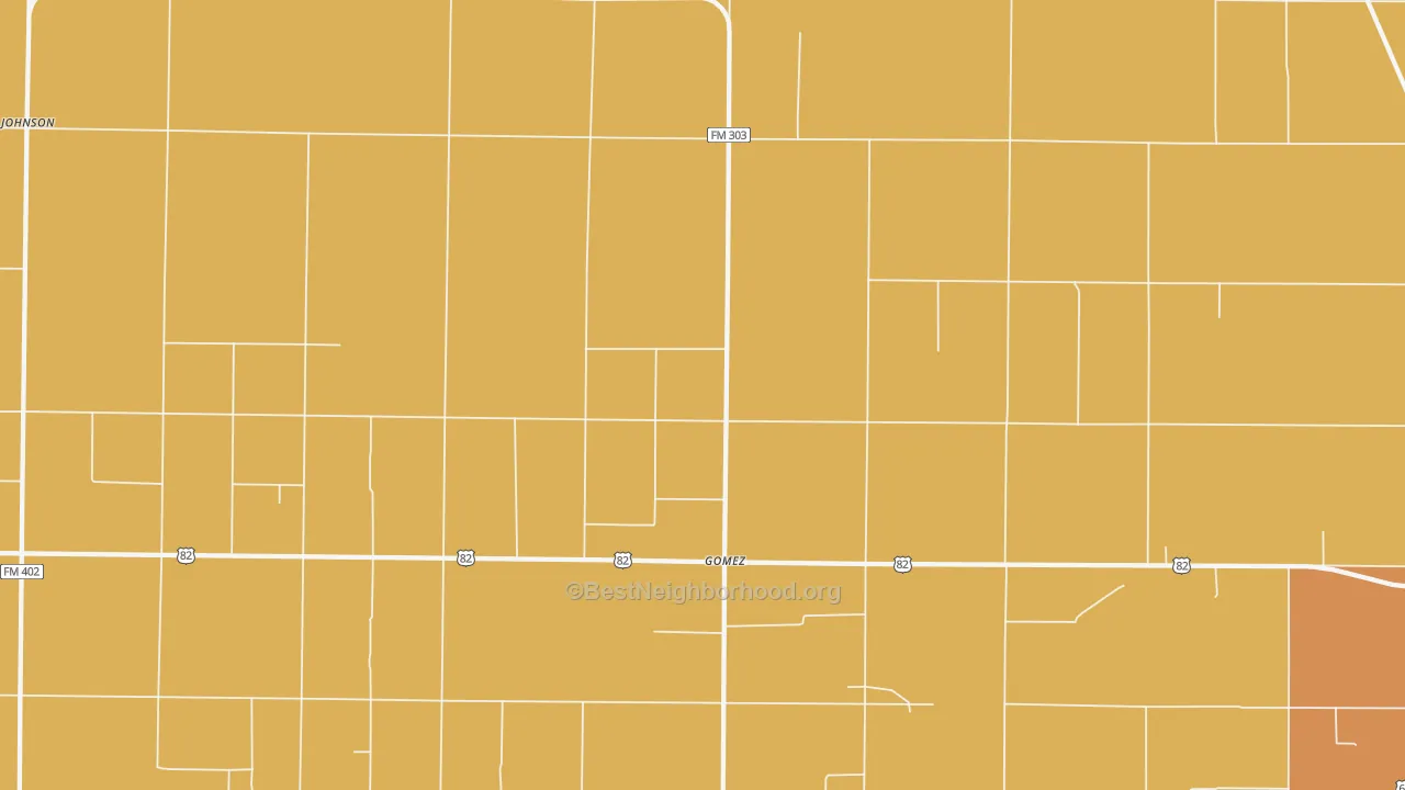 Map of the best neighborhoods in the Gomez area, with better matches in green and worse matches in red