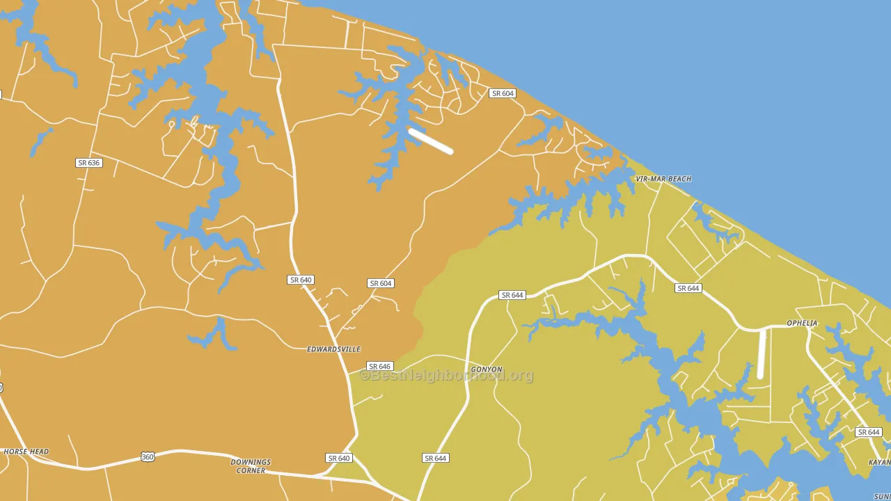 Map of the best neighborhoods in the Gonyon area, with better matches in green and worse matches in red