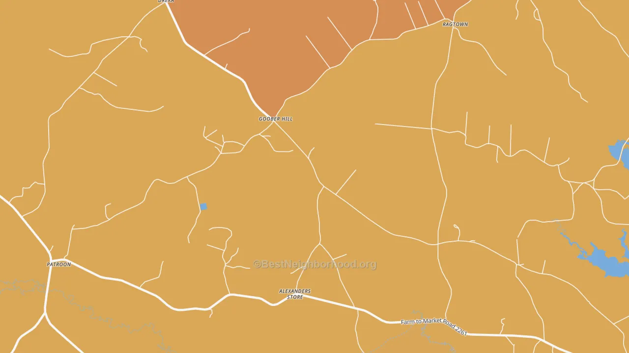 Map of the best neighborhoods in the Goober Hill area, with better matches in green and worse matches in red