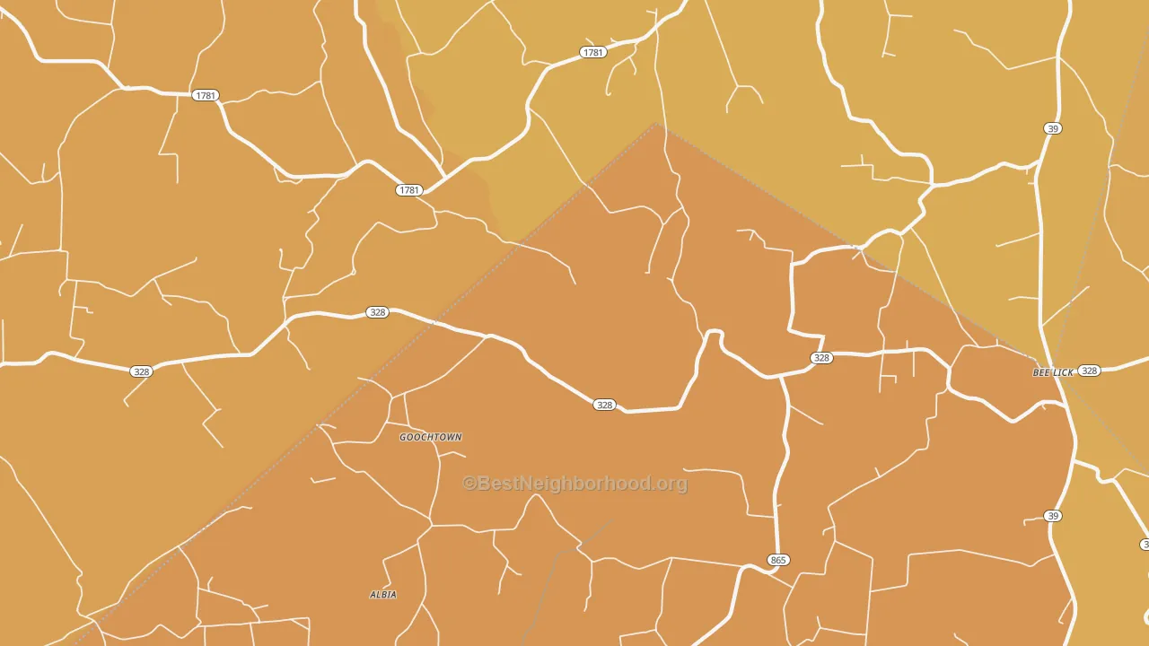 Map of the best neighborhoods in the Goochtown area, with better matches in green and worse matches in red