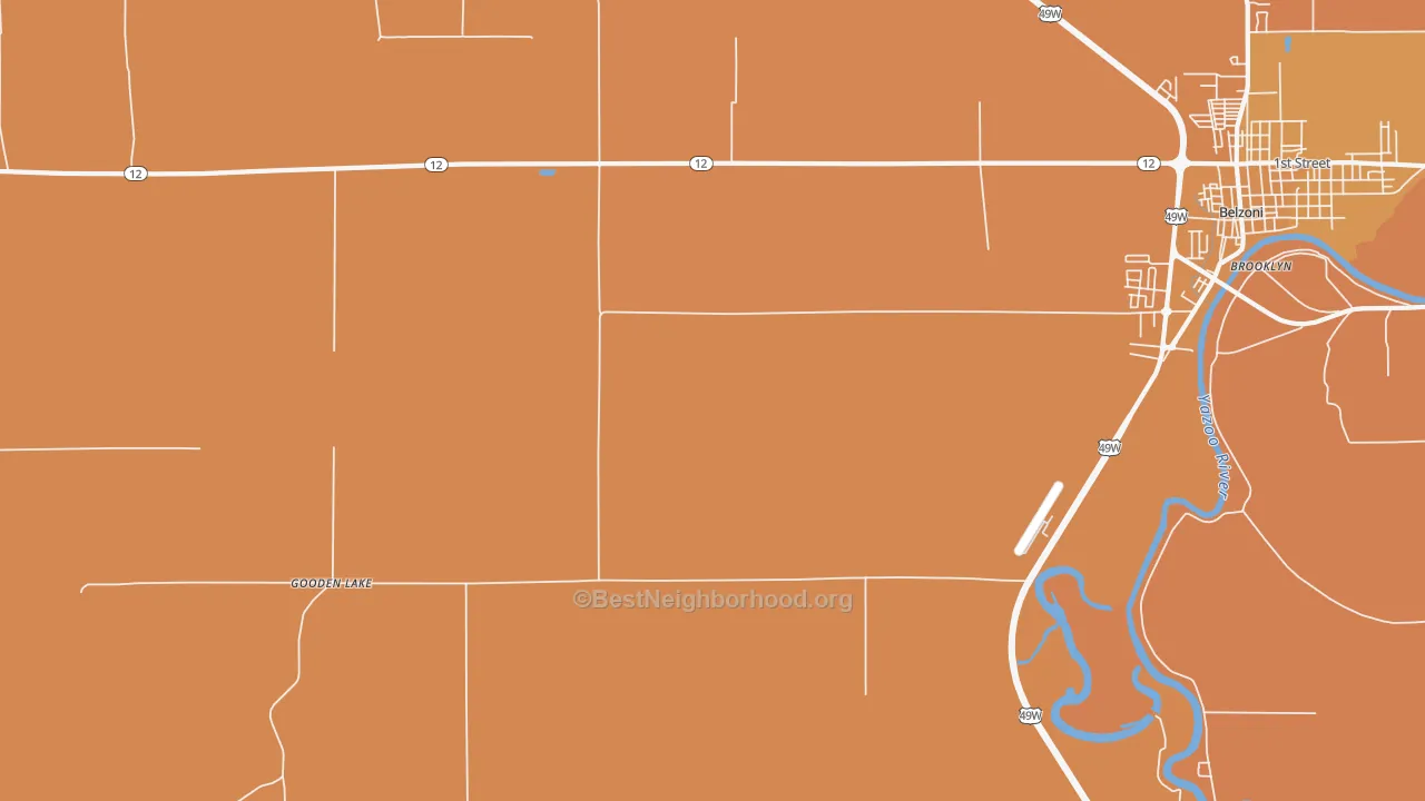 Map of the best neighborhoods in the Gooden Lake area, with better matches in green and worse matches in red