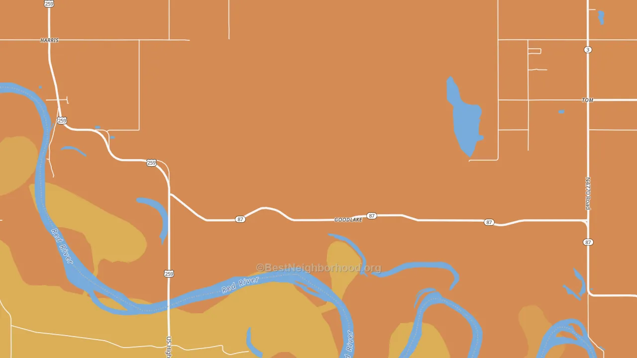 Map of the best neighborhoods in the Goodlake area, with better matches in green and worse matches in red