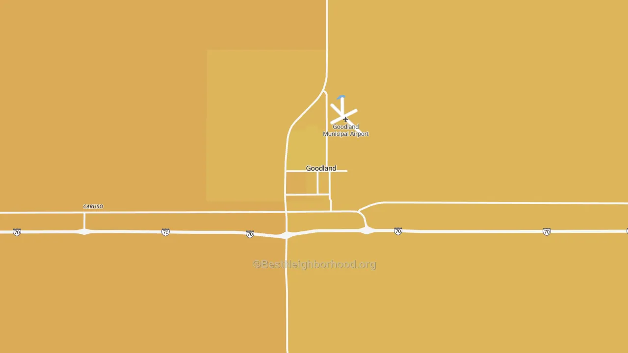 Map of the best neighborhoods in the Goodland area, with better matches in green and worse matches in red