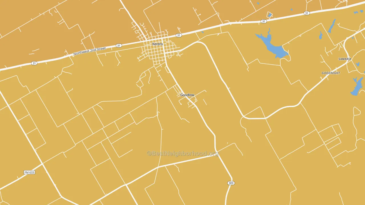 Map of the best neighborhoods in the Goodlow area, with better matches in green and worse matches in red