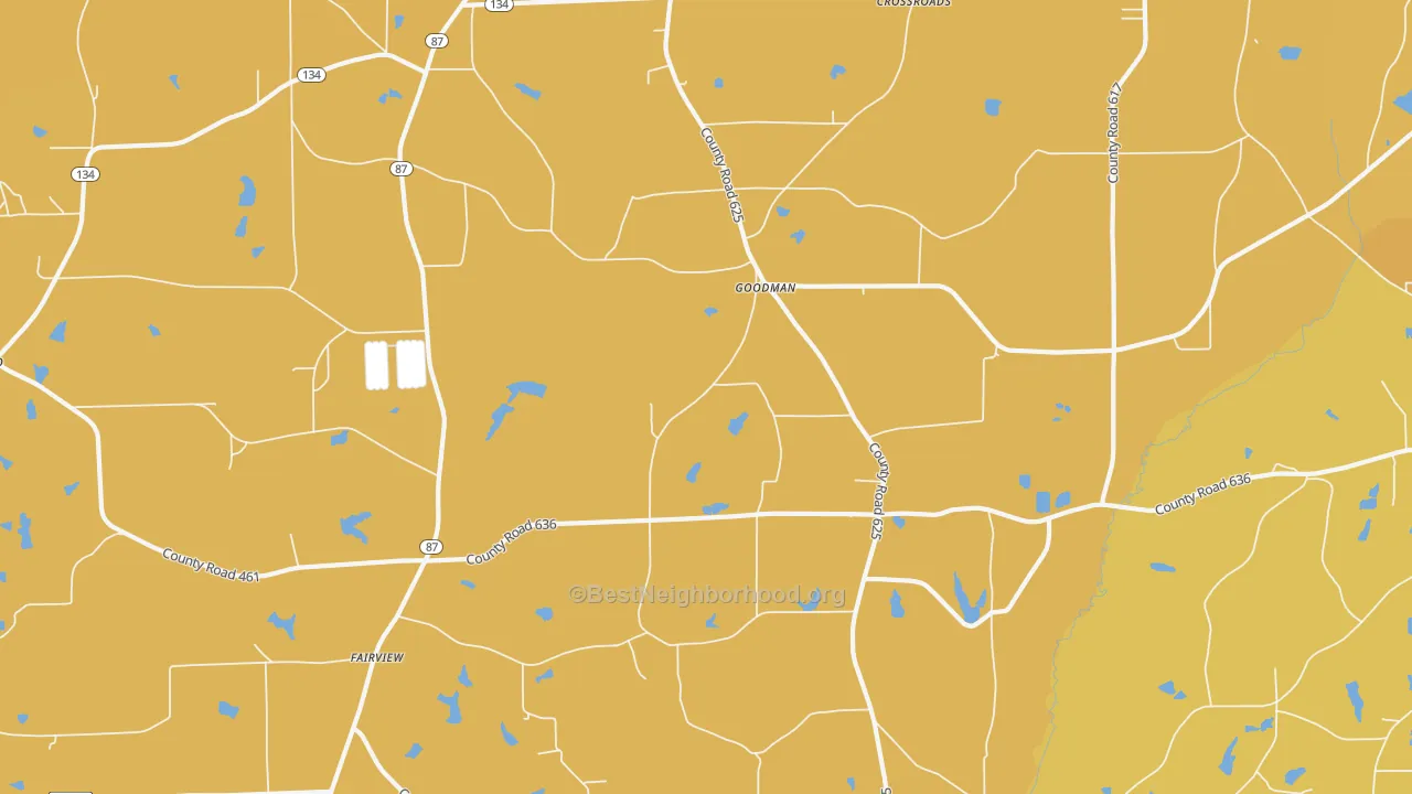 Map of the best neighborhoods in the Goodman area, with better matches in green and worse matches in red